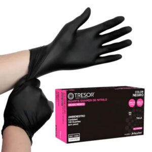 Guantes Nitrilo Negro Tresor Talla S Caja x 100 un